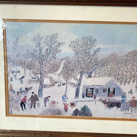 Grandma Moses 22" x 18” Art Framed Sugar Time 1979 Village Family’s Live Time - Picture 3 of 8